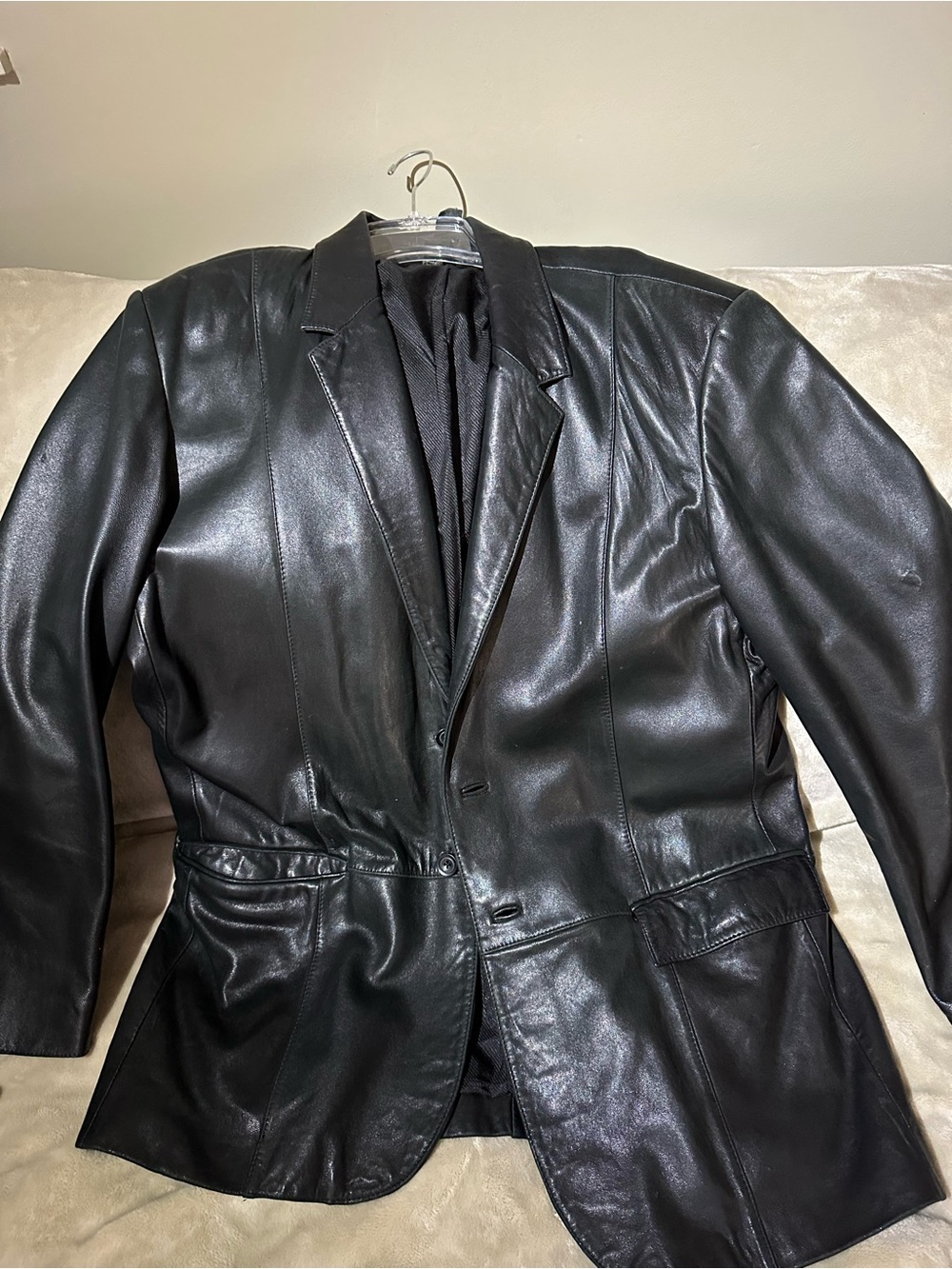 Men's Black Leather Blazer Jacket - Brand Unspecified
